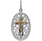 Православный крест из золота 585 пробы в подвеске из серебра 925 пробы