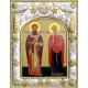 Икона Киприан и Иустина (Иустиния) святые в серебряном окладе