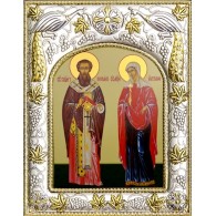Икона Киприан и Иустина (Иустиния) святые в серебряном окладе фото
