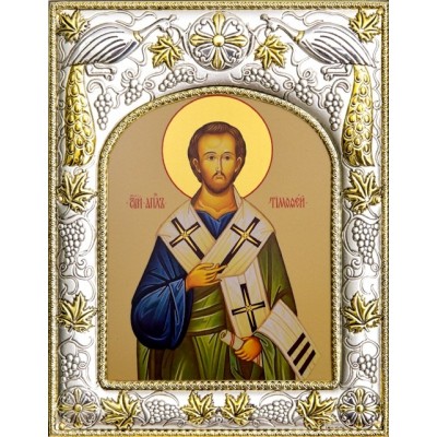 Икона  Тимофей  Апостол епископ Ефесский в серебряном окладе фото