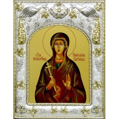 Икона  Параскева Пятница в серебряном окладе фото