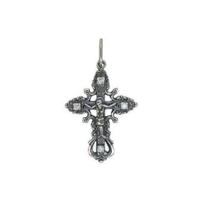 Крест православный с фианитами, серебро 925 проба  фото