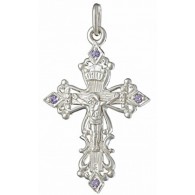 Нательный крест православный с фианитами, серебро 925 проба  фото