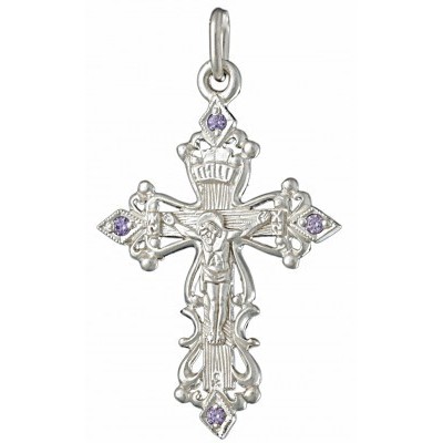 Нательный крест православный с фианитами, серебро 925 проба  фото