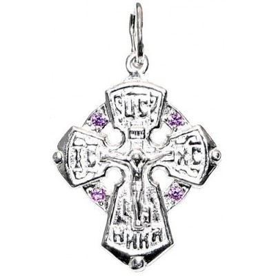 Православный серебряный крест с фианитами, серебро 925 проба фото