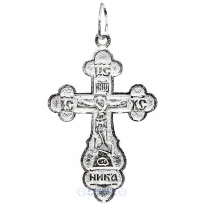 Нательный крест с распятием из родированного серебра 925 пробы фото