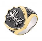 Православный перстень "Спаси и Сохрани" с изображением Голгофского Креста из серебра с чернением и золотым покрытием