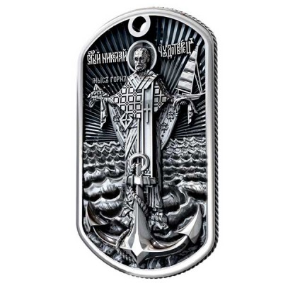 Православный медальон, образок, жетон путешественников и военных с ликом Св. Николая Чудотворца из серебра 925 пробы с молитвой фото