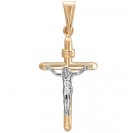 Католический нательный крест с распятием  из комбинированного золота 585 пробы