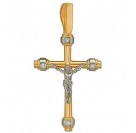 католический нательный  крестик с бриллиантами из жёлтого и белого золота 585 пробы