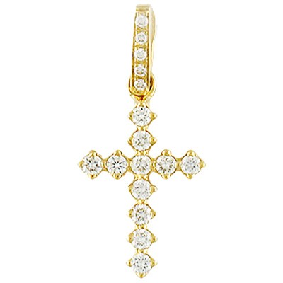 Замечательный крестик с дорожками бриллиантов из желтого золота 750 пробы фото