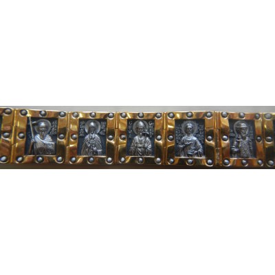 Православный мужской браслет "Святые Мужи" из серебра 925 пробы с золотым покрытием фото