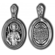Великомученик Феодор Стратилат. Иконка нательная из серебра 925 пробы с чернением фото