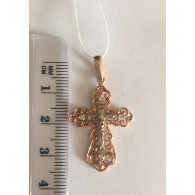 Прекрасный нательный крест с бриллиантами из золота 585 пробы фото