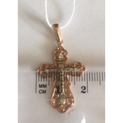 Прекрасный нательный крест с бриллиантами из золота 585 пробы фото