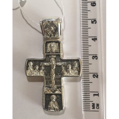 Крест православный "Распятие Христово с предстоящими" из серебра 925 пробы с чернением фото