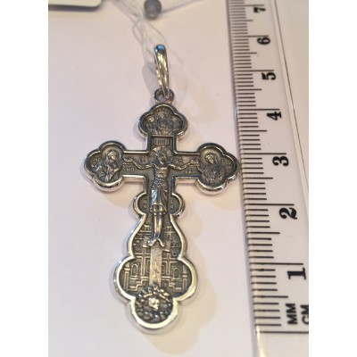 Нательный крест "Распятие Христово. Казанская Богородица" из серебра 925 пробы с чернением фото