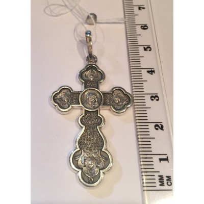 Нательный крест "Распятие Христово. Казанская Богородица" из серебра 925 пробы с чернением фото