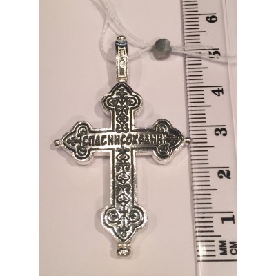 Крест-мощевик "Распятие Христово" с молитвой, из серебра 925 пробы с чернением фото