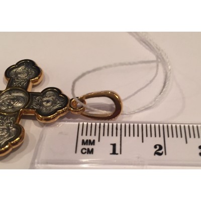 Позолоченный нательный крест на шею Распятие Христово. Икона Казанской Божией Матери, серебро 925 пробы с желтой позолотой фото