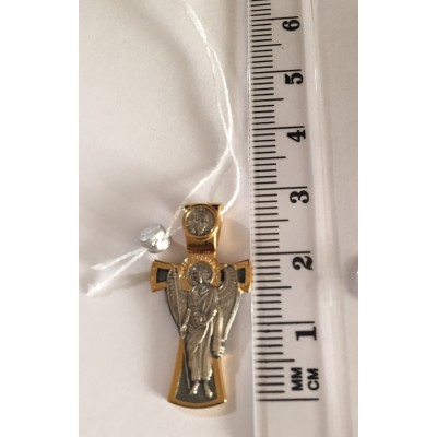 Ангел Хранитель. Иконка-крест на цепочку, серебро 925 пробы с желтой позолотой фото
