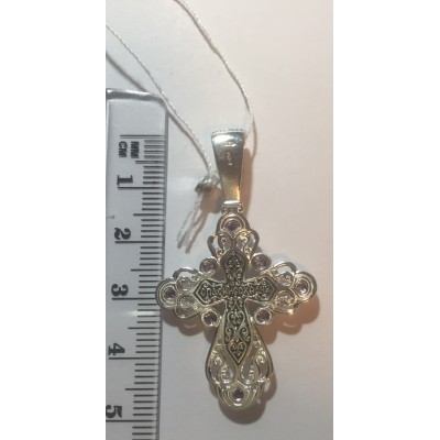 Узорчатый православный крест из серебра 925 пробы с чернением,  8 фианитов фото