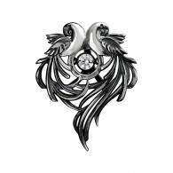 Приятная подвеска "Попугаи" в виде сердечка от Impulse silver с подвижным фианитом  из серебра 925 пробы с чернением фото