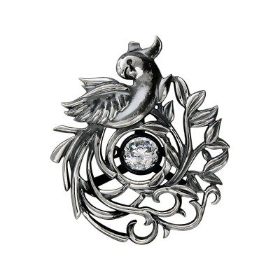 Витиеватая подвеска "Попугай" из коллекции Impulse silver с фианитом из оксидированного серебра 925 пробы фото