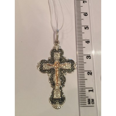 Художественный православный крест  из золота и серебра фото